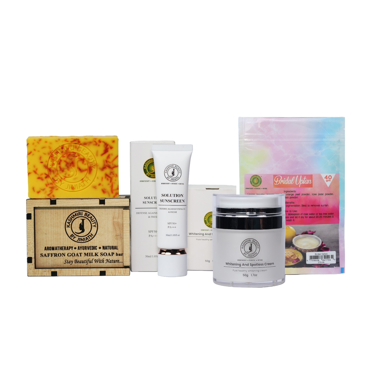 Skin Brightening Solution - 02 (Saffron Goat Milk Soap + Whitening Cream + Sunscreen + Bridal Uptan)
