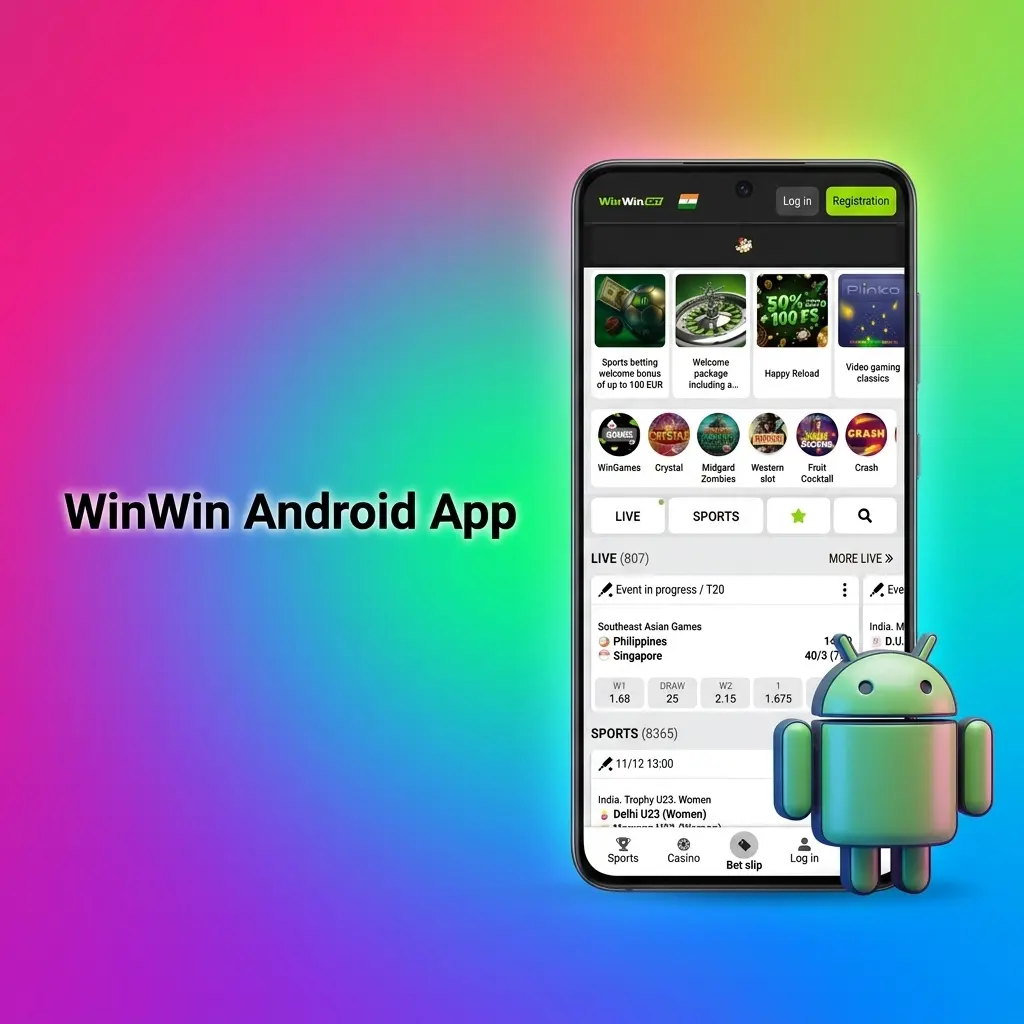 WinWin Android app interface for mobile betting and casino games, available for free download in Bangladesh
