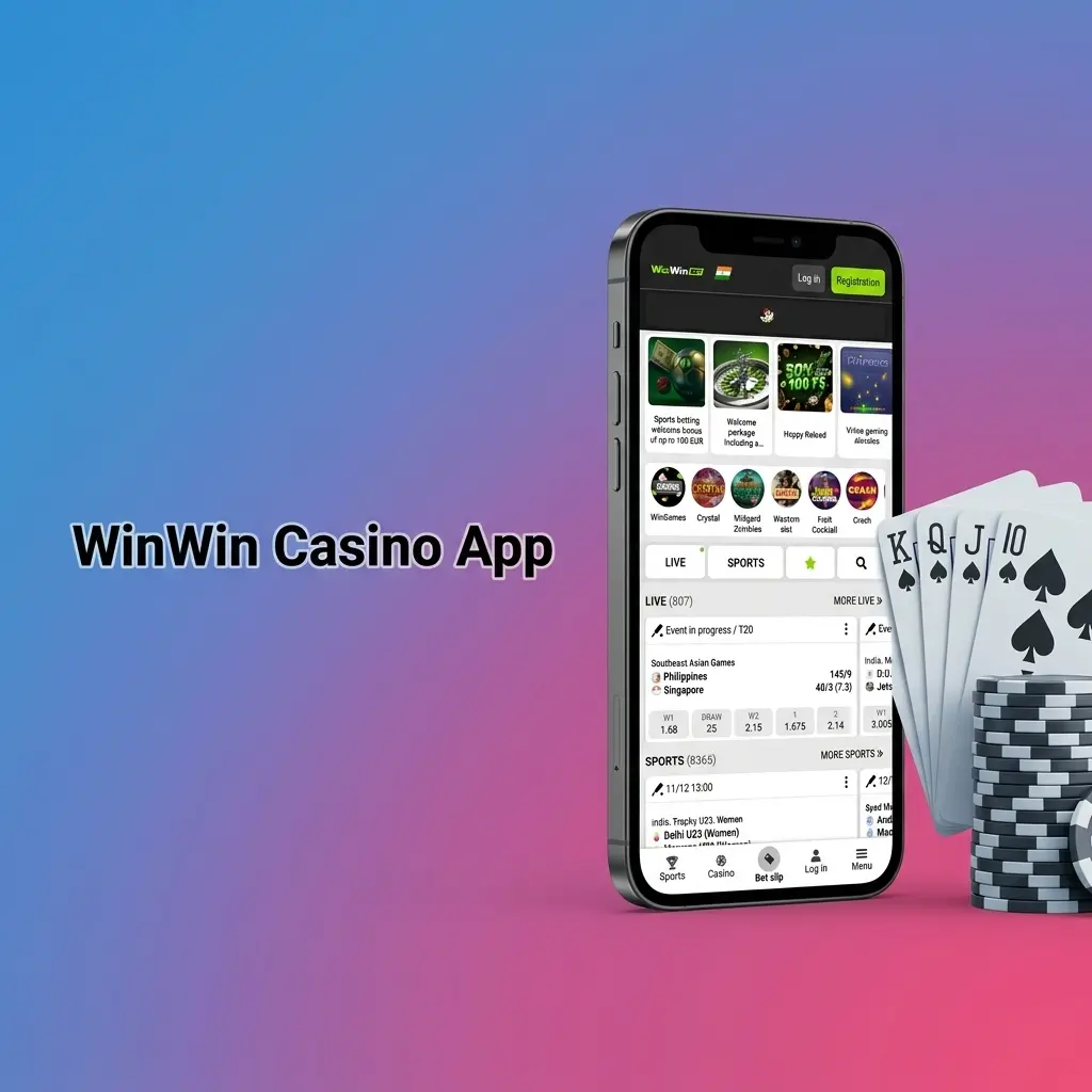 WinWin Casino App featuring live dealer games, slots, and sports betting with promotions from top providers