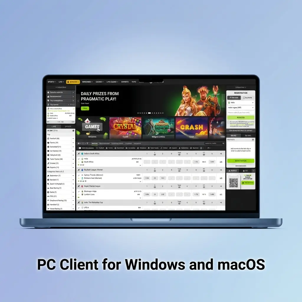 WinWin browser-based platform on Windows and macOS showing sports betting and live casino features