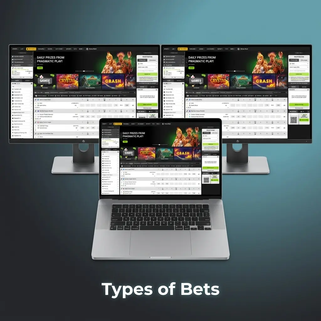 Diagram showing Single, Express Accumulator, and System bet types available on WinWin betting platform