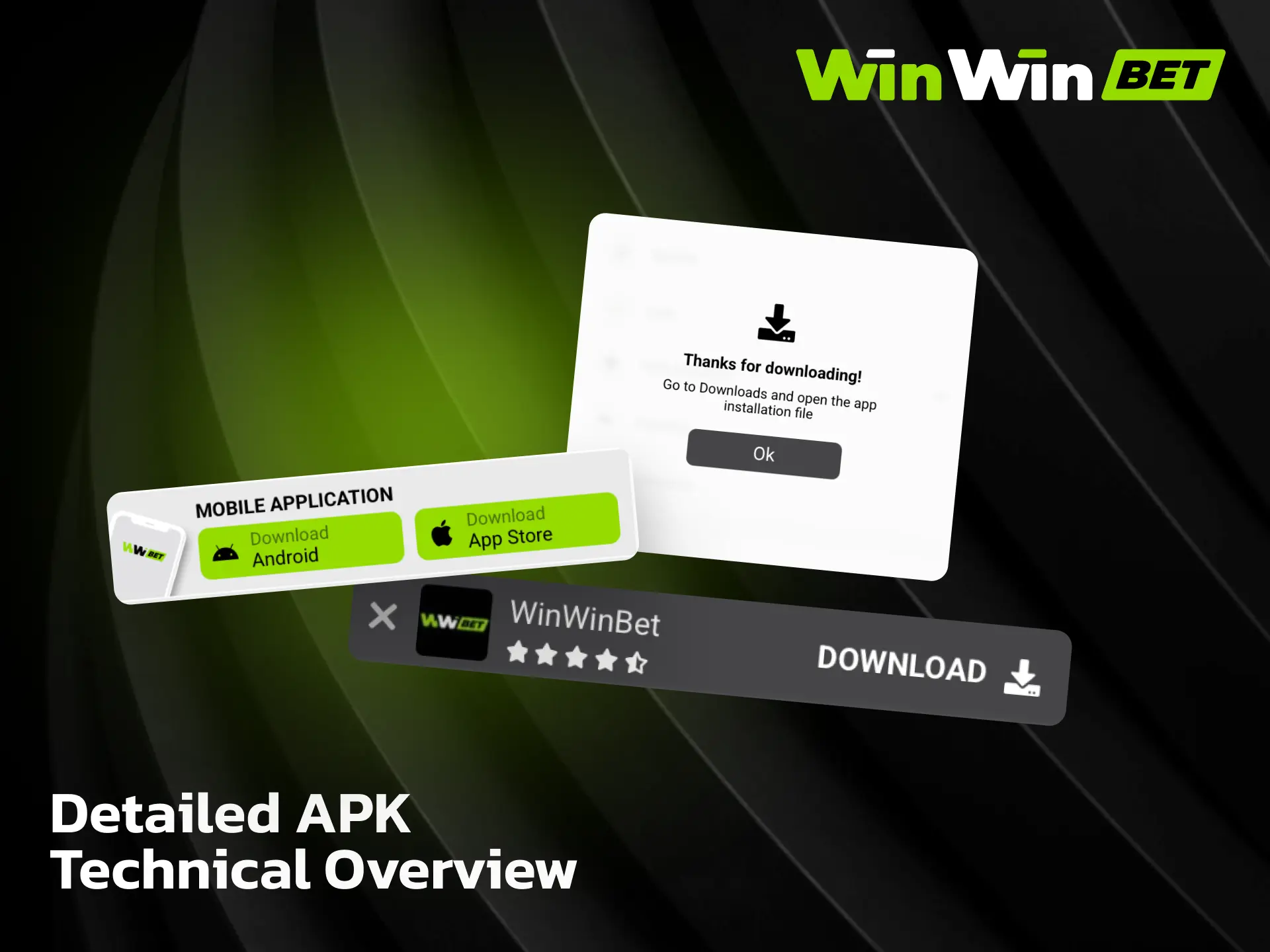 Detailed technical overview of the WinWin APK including file size and version info.