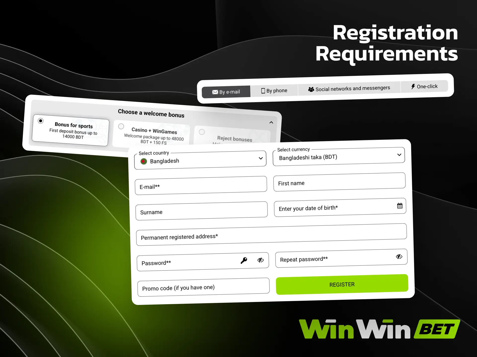 Registration requirements for WinWin including minimum age and valid personal details.