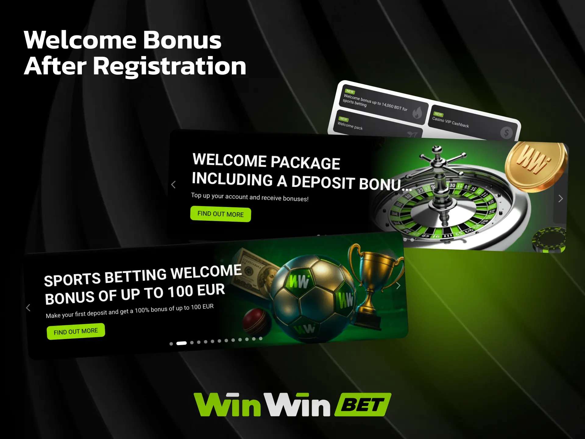Welcome bonus after registration on WinWin with extra funds on your first deposit.
